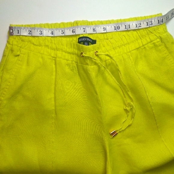 *SOLD* ELLEN TRACEY Women's 100% Linen Pants Lemon Lime Color- Size M - Picture 4 of 12